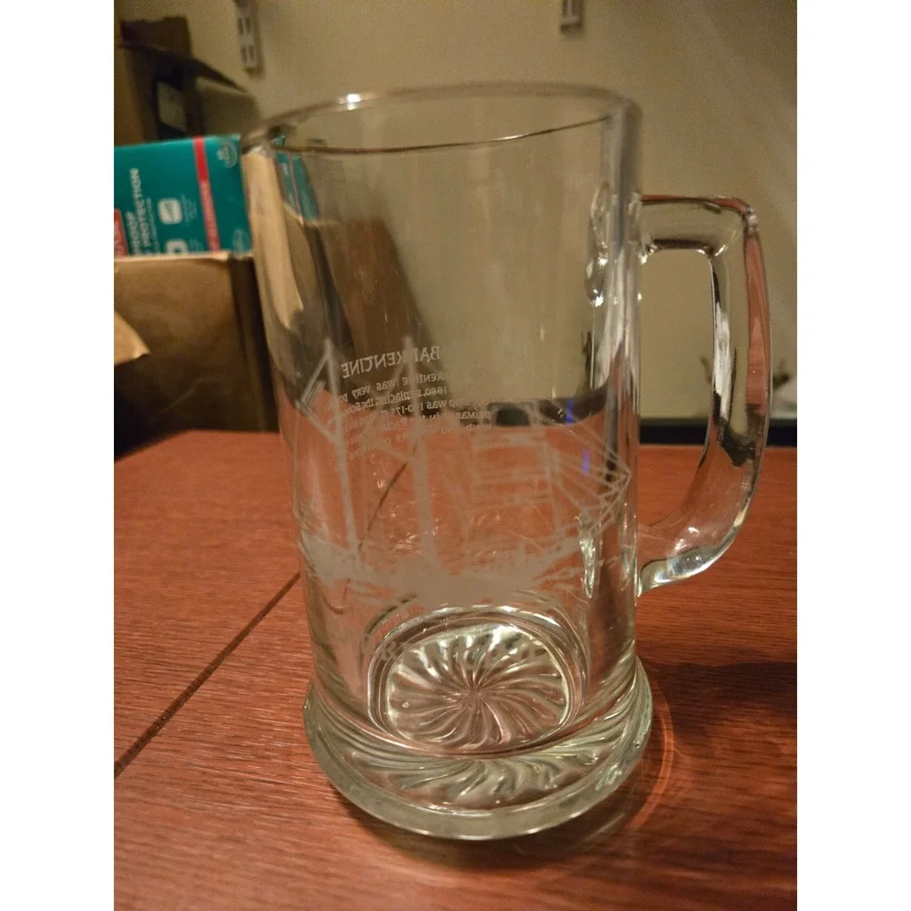 Vintage Barkentine Sailing Ship Etched Glass Beer Mug Nautical Stein Clear‎